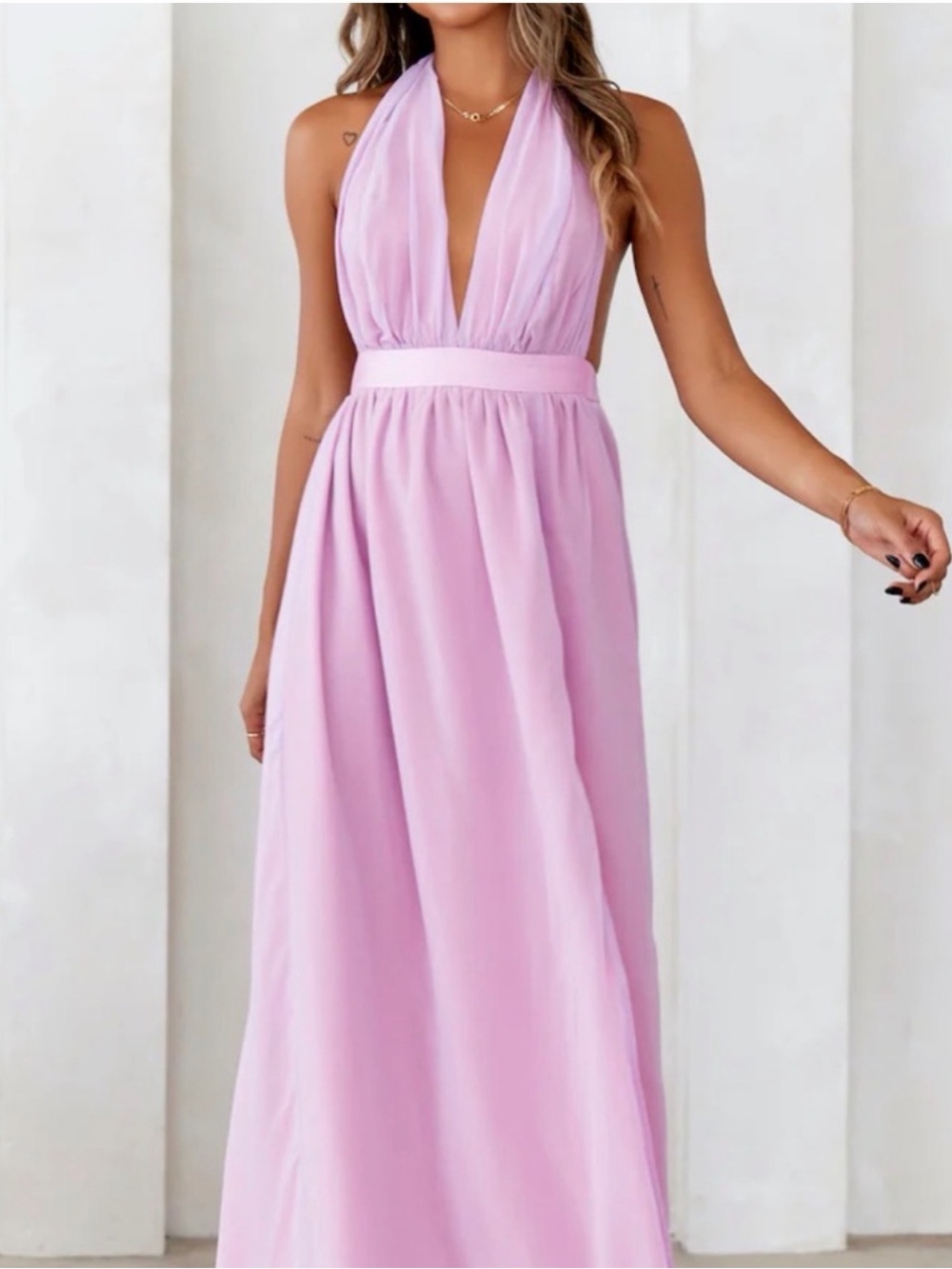 Hello Molly Lilac Plunge Halter Maxi Dress